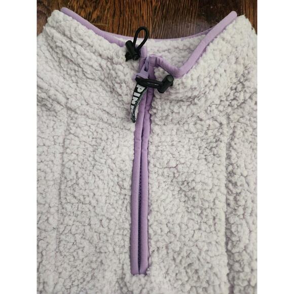 Victoria Secret PINK 1/4 Zip Sherpa Pullover Sweater Women's Sz L Lilac Fluffy - Picture 5 of 8